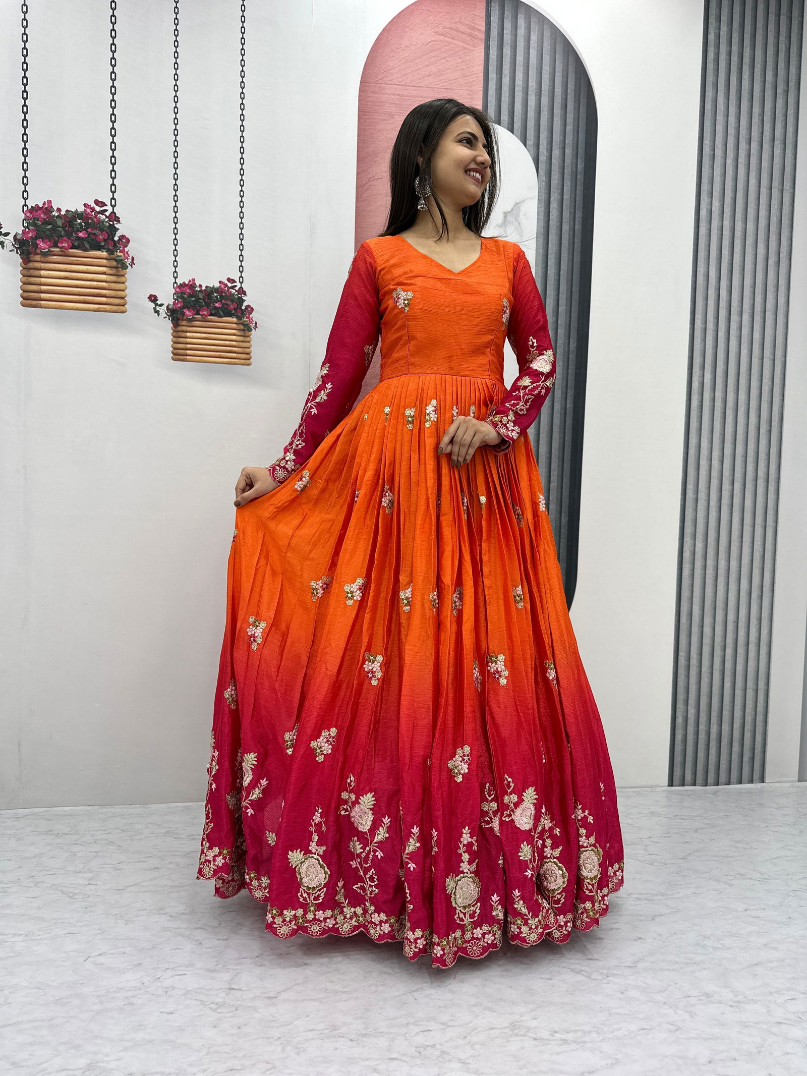AK 017 Chinon Wear Designer Gown Exporters In India